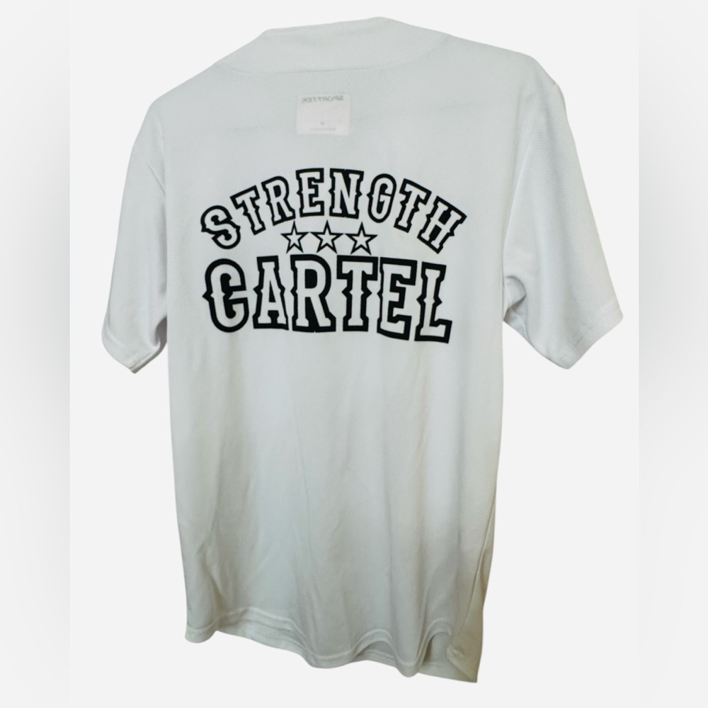 Strength Cartel Gym Baseball Pin Striped White Men's M Baseball Jersey MINTY